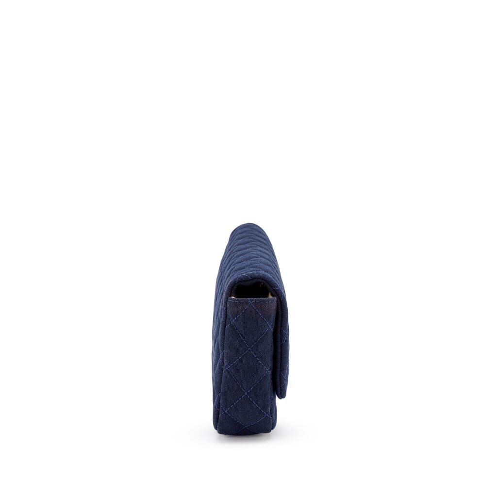 Navy Blue Quilted Canvas CC Cruise East West Flap Clutch Silver Hardware, 2009