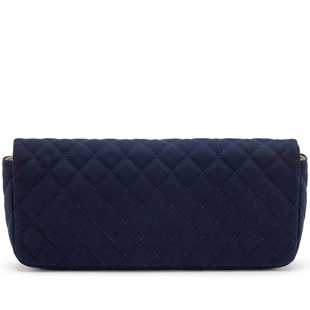 Navy Blue Quilted Canvas CC Cruise East West Flap Clutch Silver Hardware, 2009