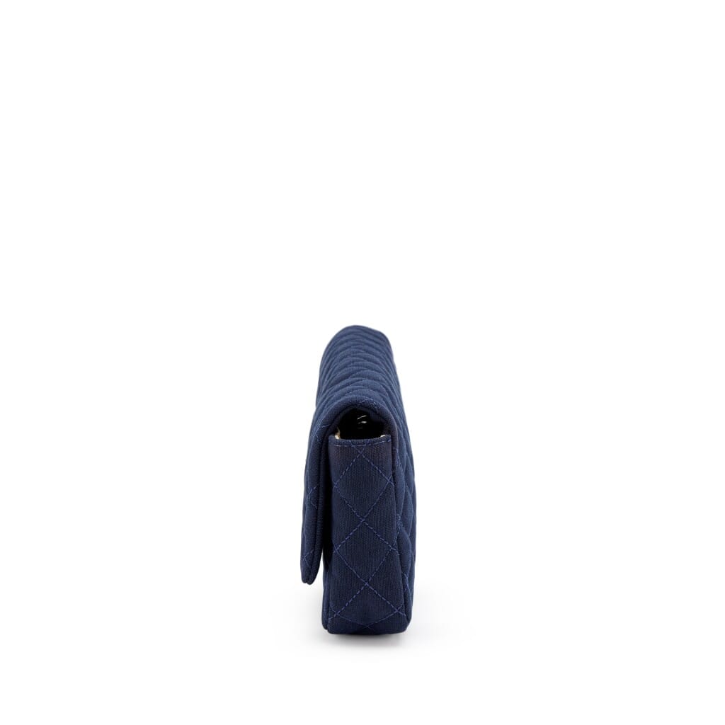 Navy Blue Quilted Canvas CC Cruise East West Flap Clutch Silver Hardware, 2009