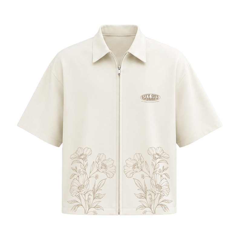 City Off Deep Merlot Hours Zipper Shirt Off White