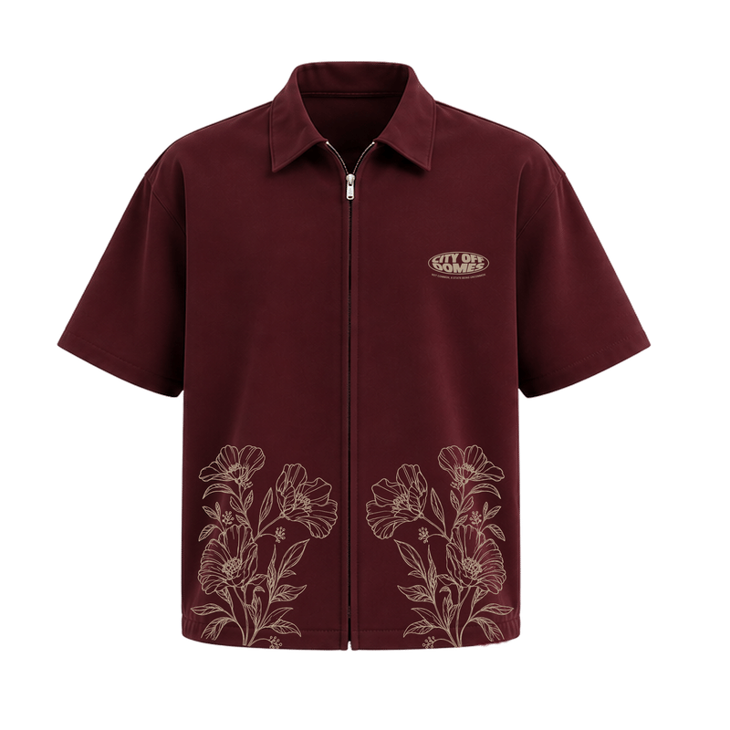 City Off DOmes Deep Merlot ZipperZipper Shirt Maroon