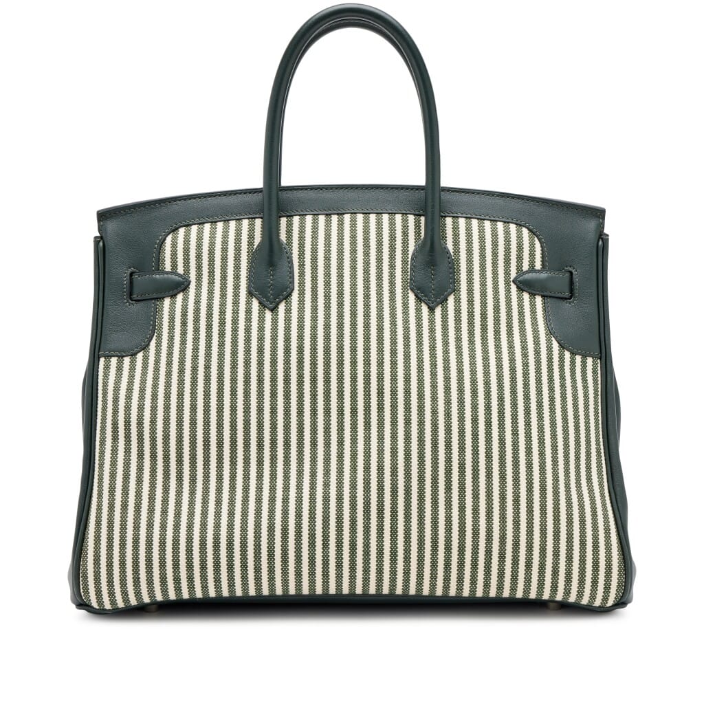 Limited Edition Vert Anglais Swift and Toile Riga Birkin 35 Palladium Hardware, 2016