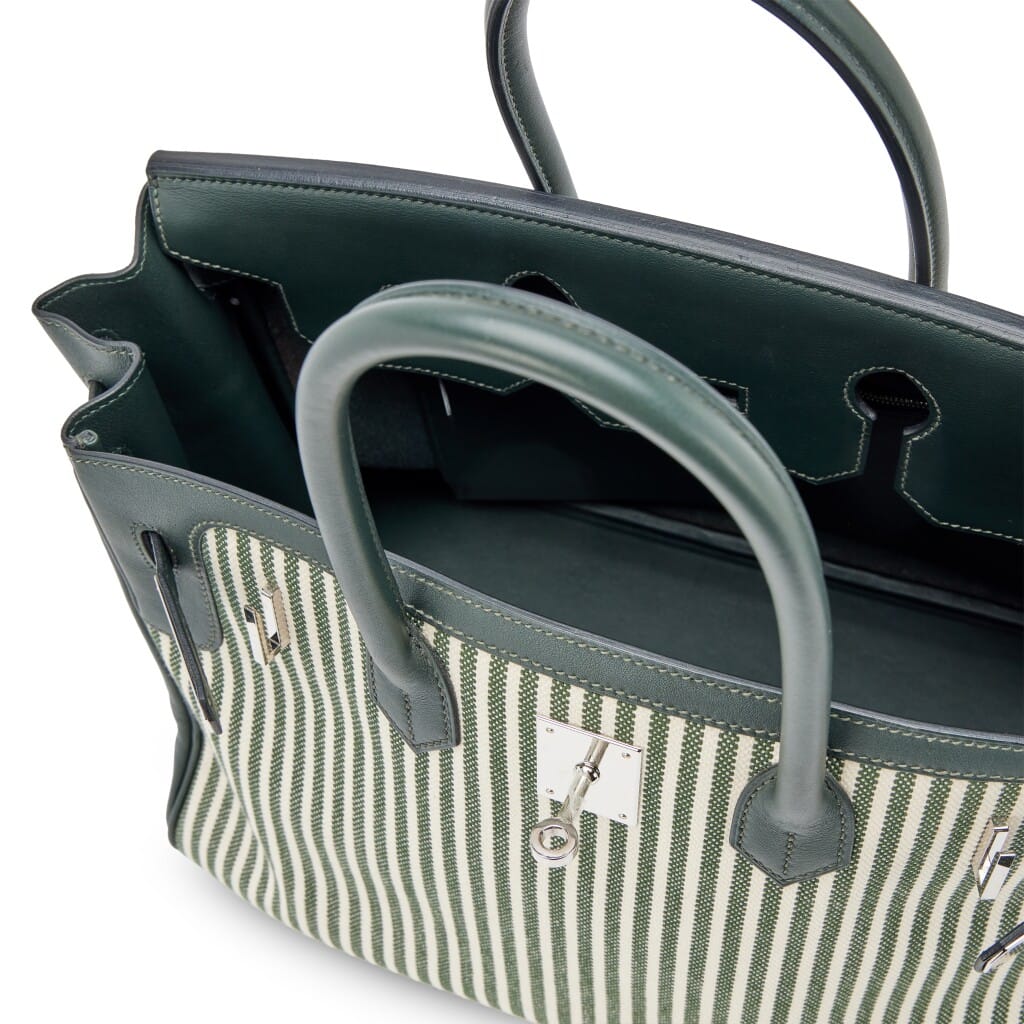 Limited Edition Vert Anglais Swift and Toile Riga Birkin 35 Palladium Hardware, 2016