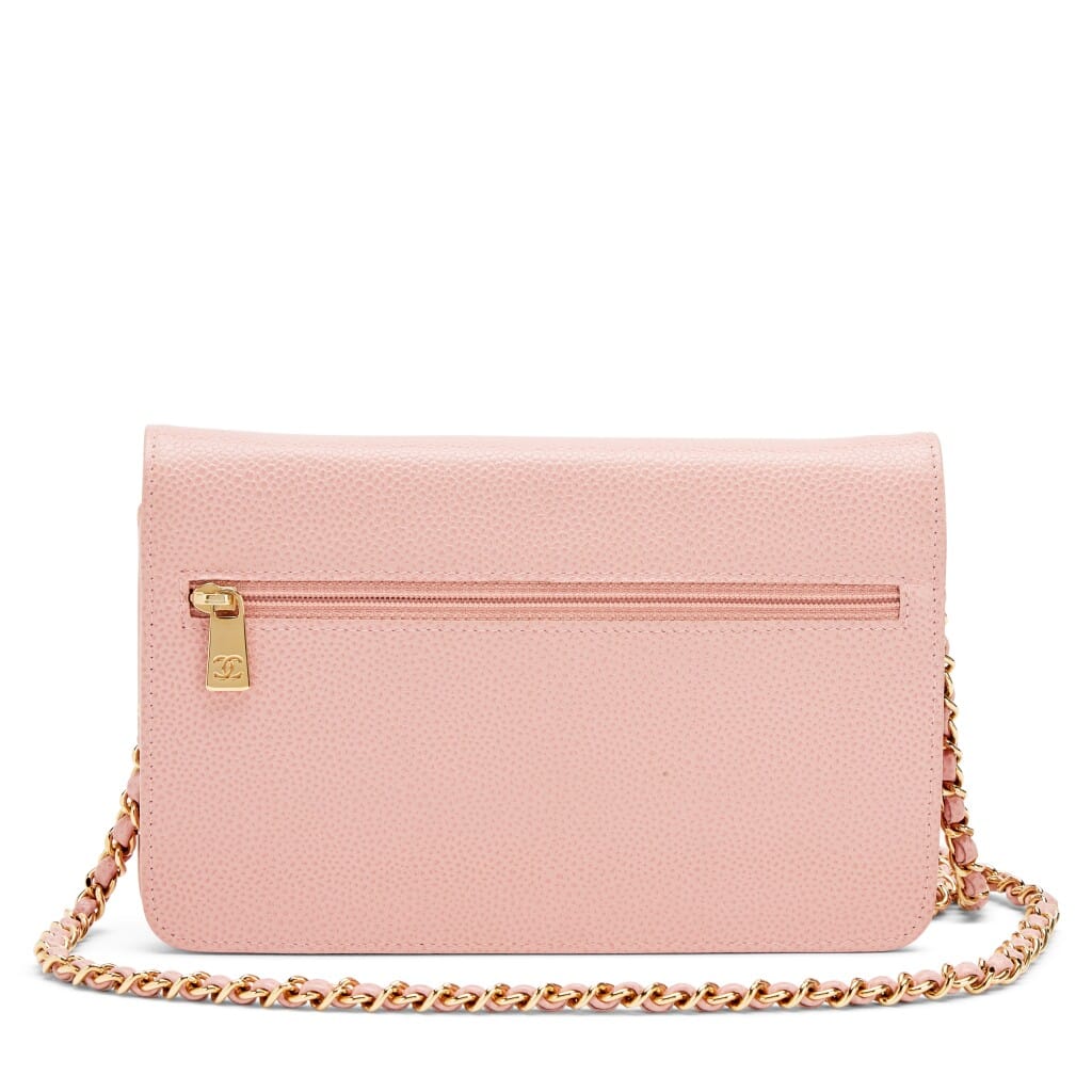 Vintage Pink Caviar Timeless CC Wallet On Chain WOC Gold Hardware, 2003-2004
