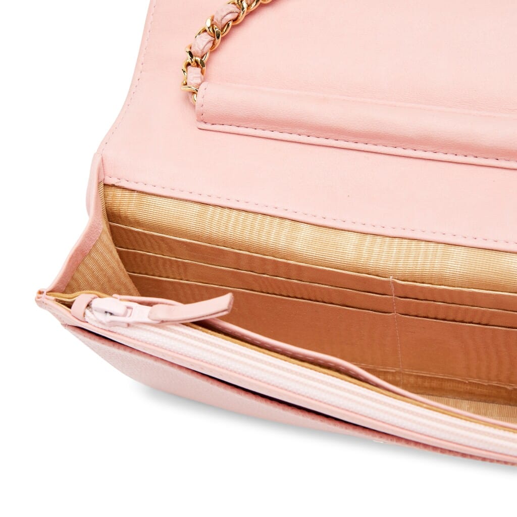 Vintage Pink Caviar Timeless CC Wallet On Chain WOC Gold Hardware, 2003-2004
