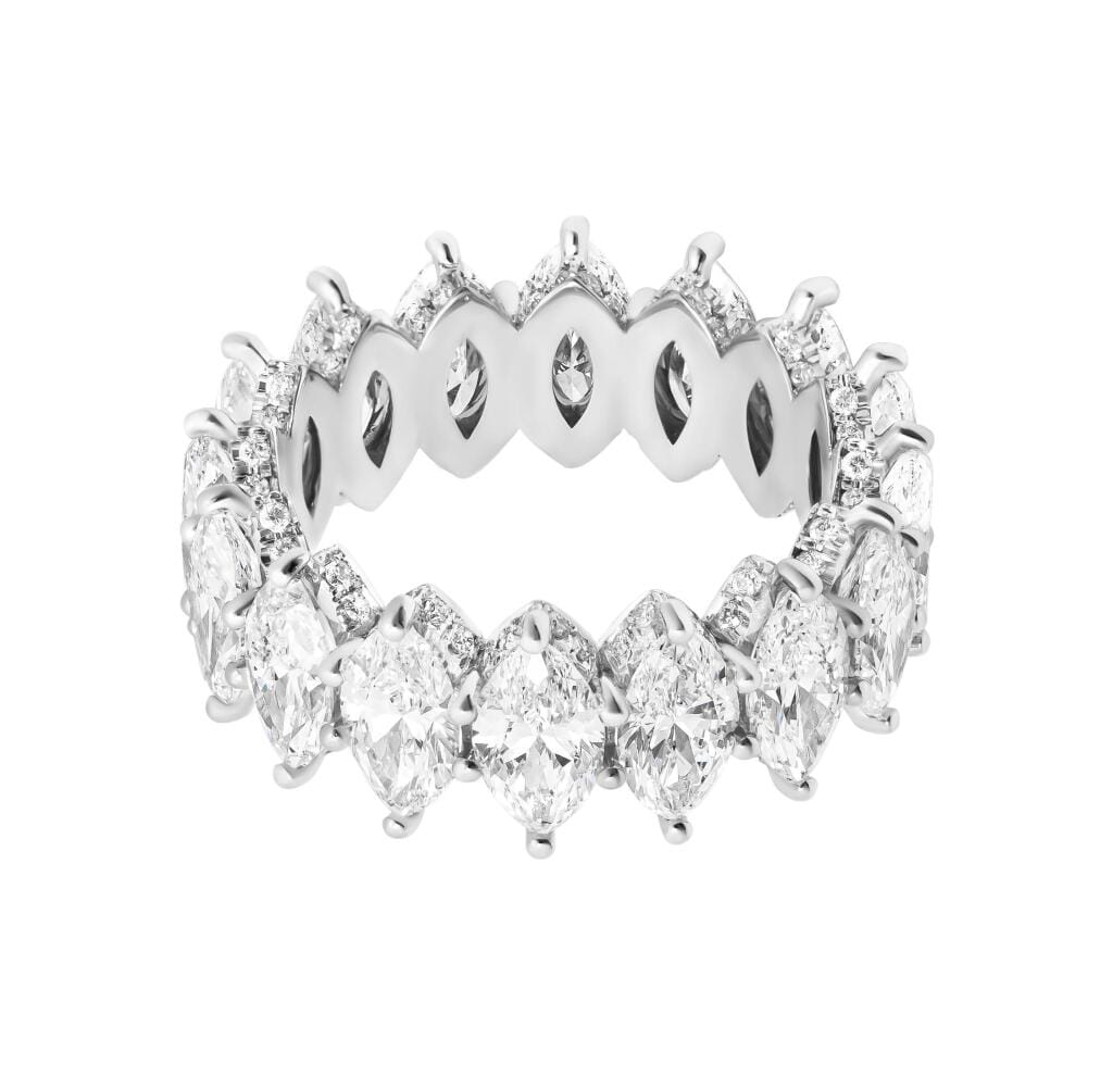 Platinum, 6.42ctw Marquise Cut Diamond and Diamond Eternity Band Ring