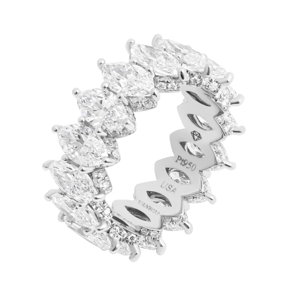 Platinum, 6.42ctw Marquise Cut Diamond and Diamond Eternity Band Ring