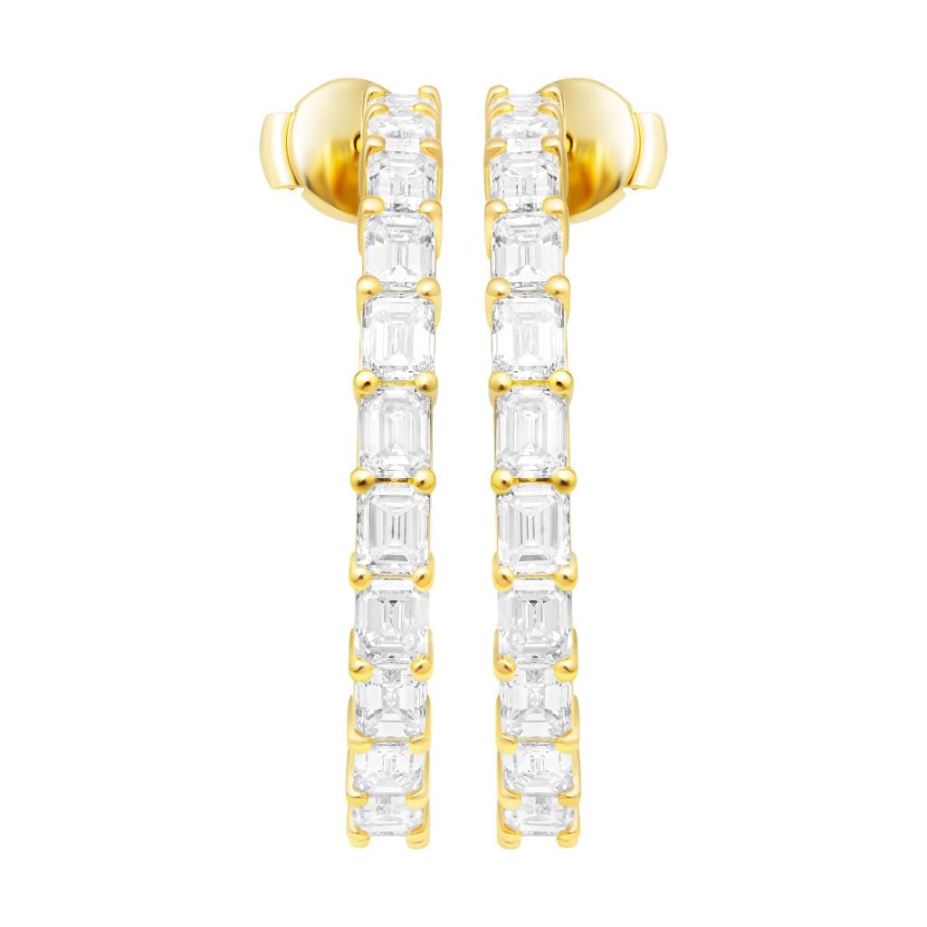 Gold, 6.95ctw Emerald Cut Diamond and Diamond Hoop Earrings