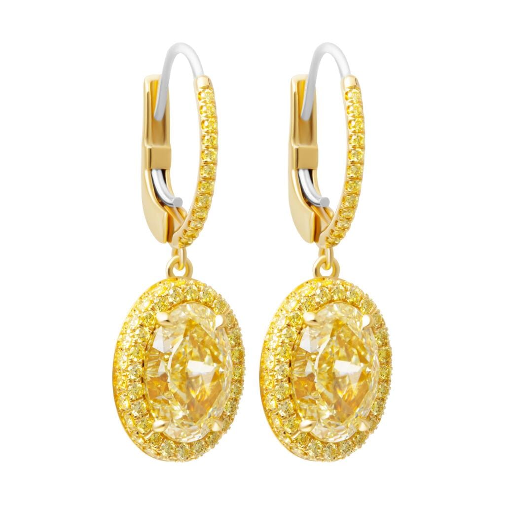 Gold, White Gold, 6.03ctw Fancy Light Yellow Diamond and Diamond Earrings
