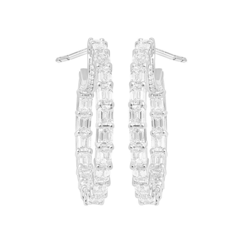 Platinum, 7.00ctw Emerald Cut Diamond and Diamond Hoop Earrings