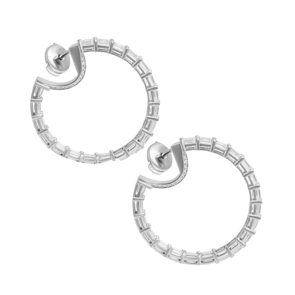 Platinum, 7.00ctw Emerald Cut Diamond and Diamond Hoop Earrings