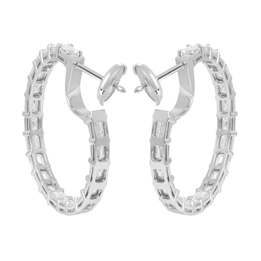 Platinum, 7.00ctw Emerald Cut Diamond and Diamond Hoop Earrings