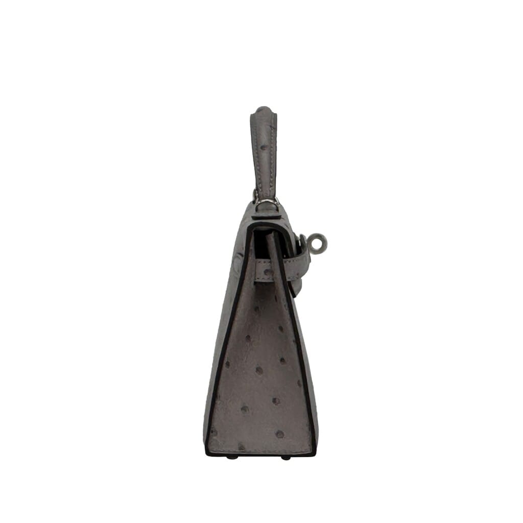 Gris Mouette Ostrich Mini Kelly 20 II Palladium Hardware, 2026
