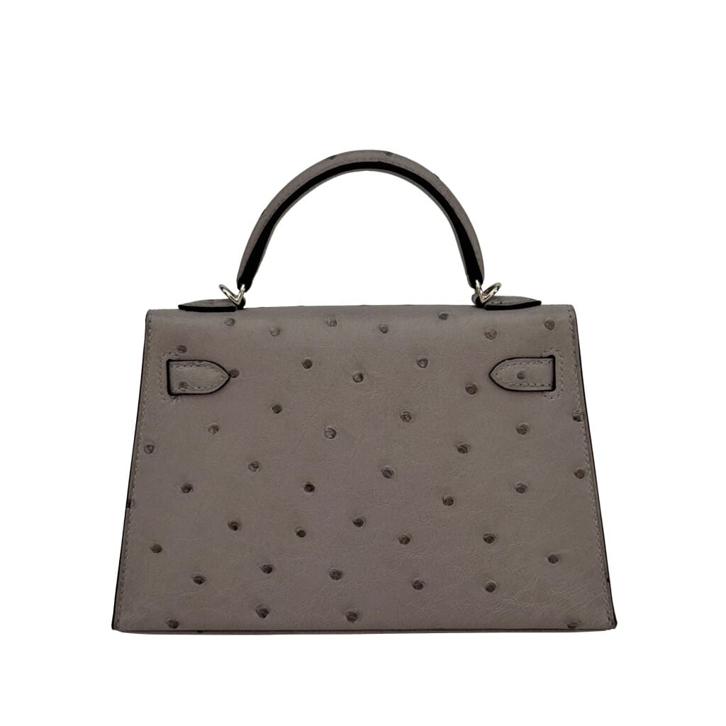 Gris Mouette Ostrich Mini Kelly 20 II Palladium Hardware, 2026