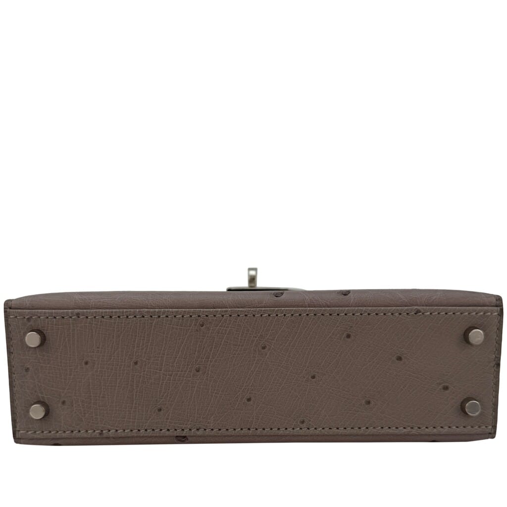Gris Mouette Ostrich Mini Kelly 20 II Palladium Hardware, 2026