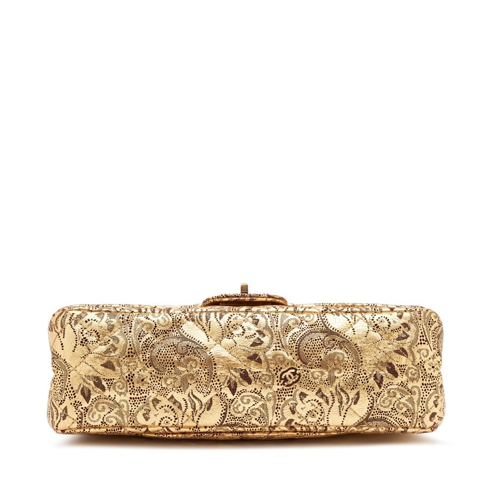 Gold Brocade Hand Painted Lace Quilted Buffalo Paris-Moscow 2.55 Reissue 225 Double Flap Bag Antique Gold Hardware, 2009