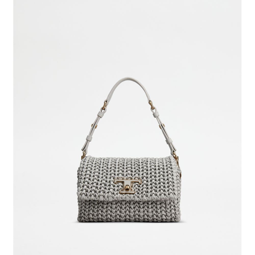 Tods T Timeless Flap Bag In Leather Mini Grey
