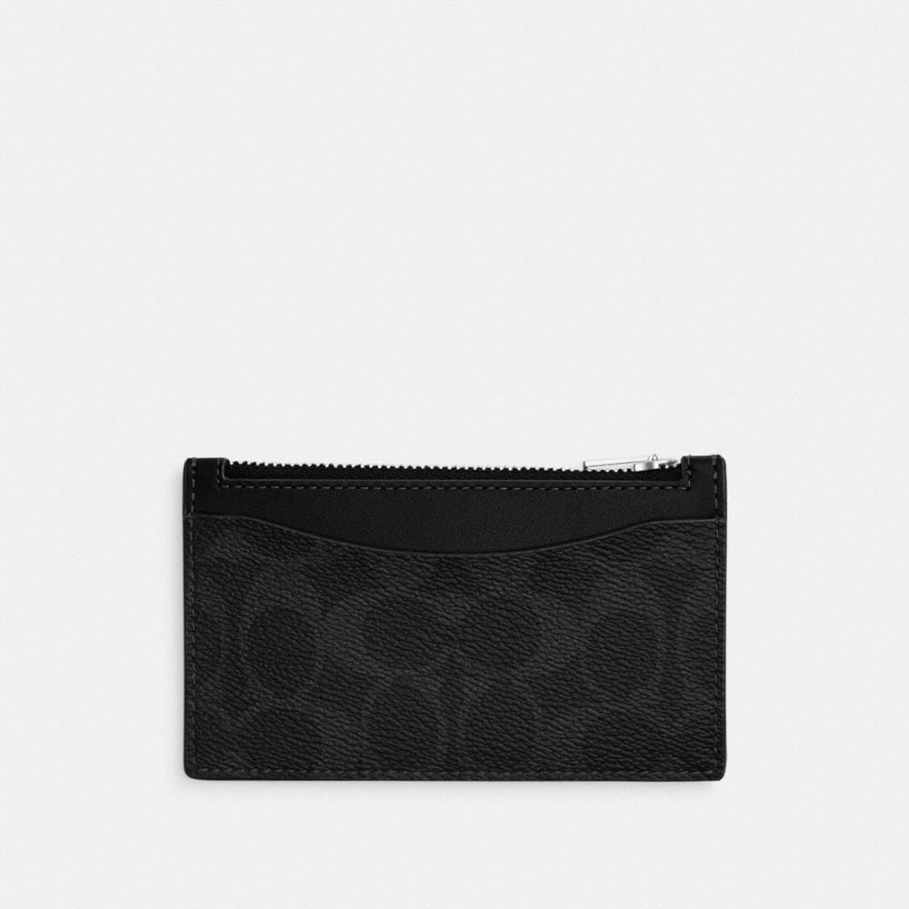 Coach Zip Card Case In Signature Canvas Black Signature