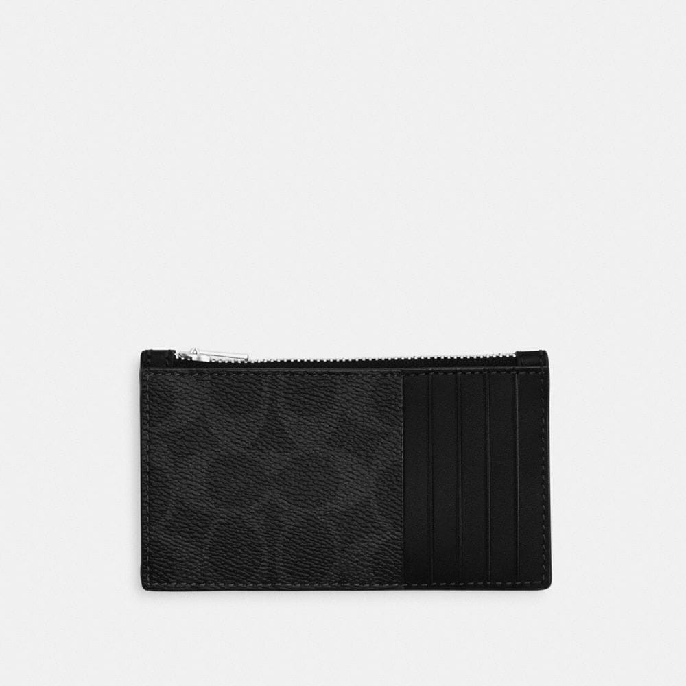 Coach Zip Card Case In Signature Canvas Black Signature