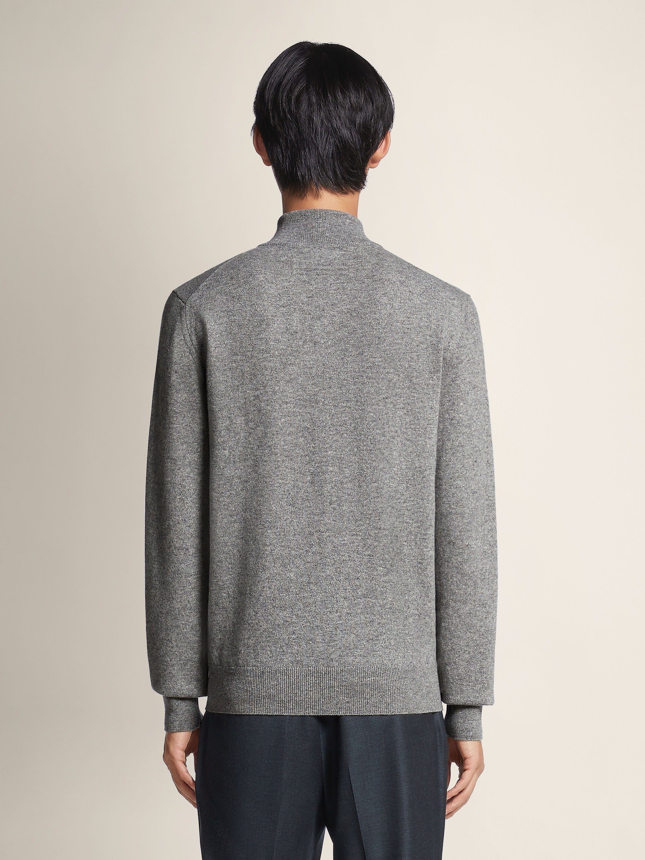 Zegna Grey Mlange Oasi Cashmere Zip Mock Neck Sweater
