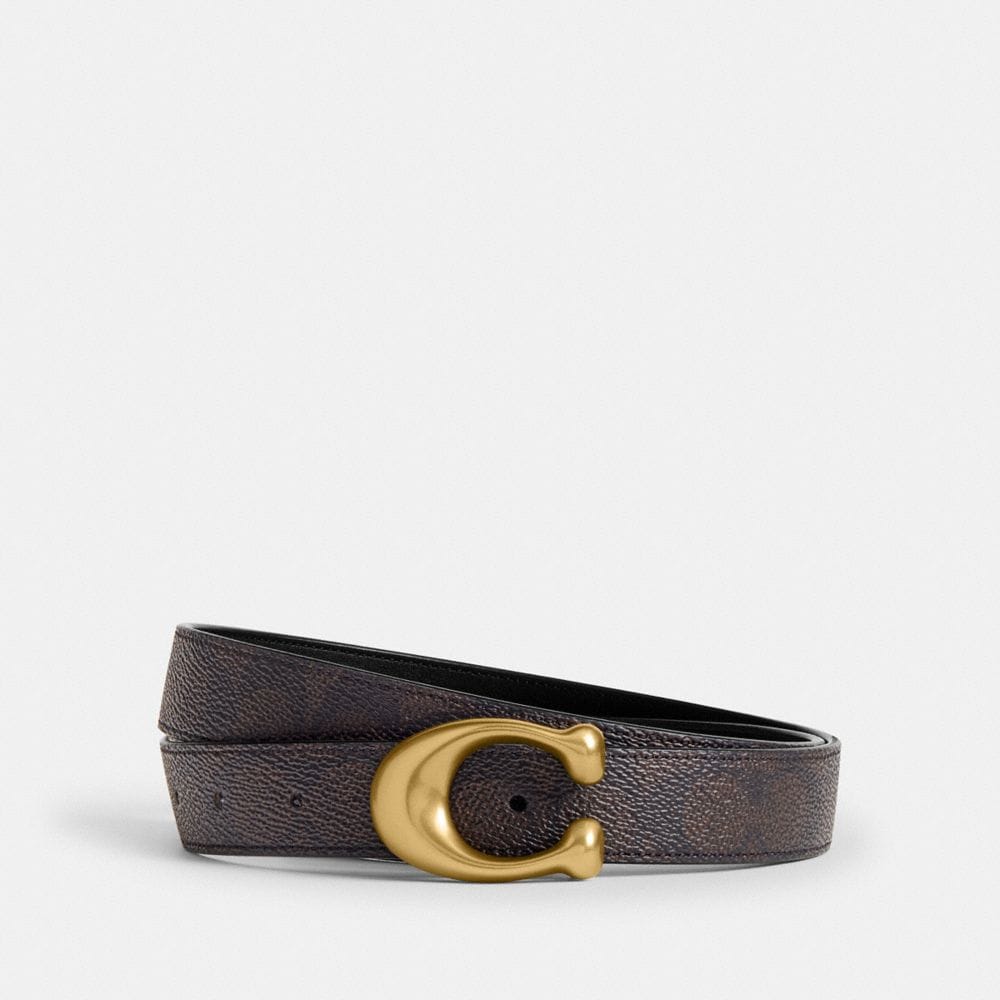 Coach Sculpted C Buckle Reversible Belt, 25 Mm Brass Walnut Black