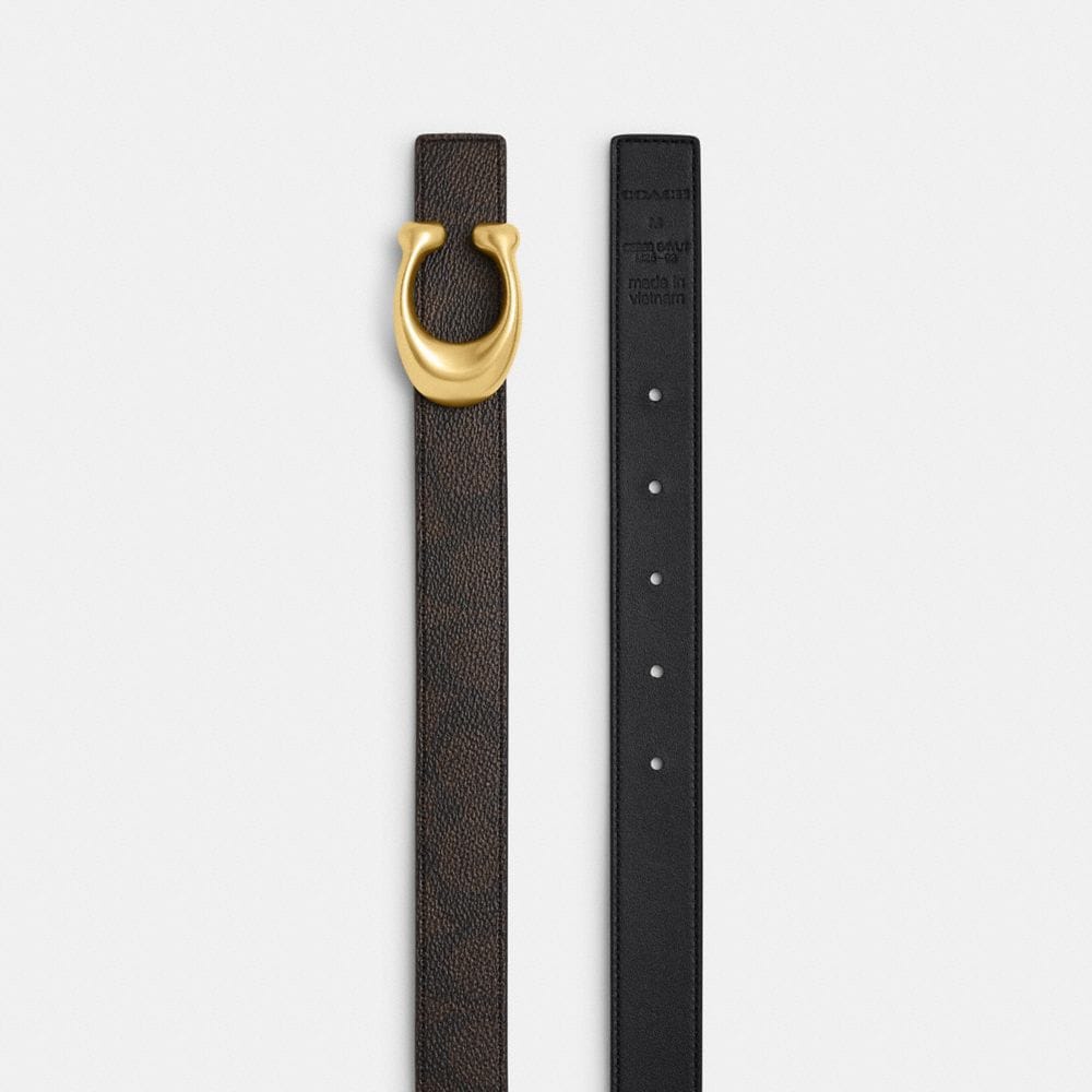 Coach Sculpted C Buckle Reversible Belt, 25 Mm Brass Walnut Black