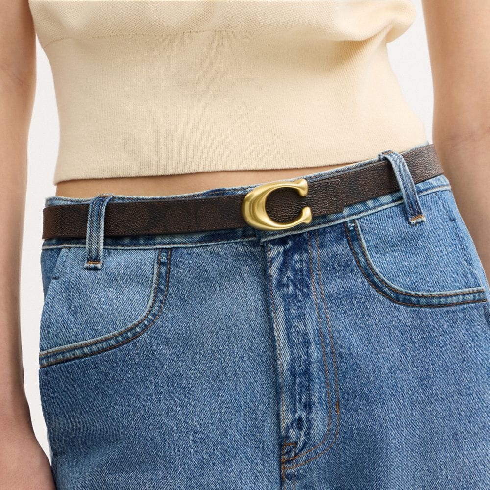 Coach Sculpted C Buckle Reversible Belt, 25 Mm Brass Walnut Black