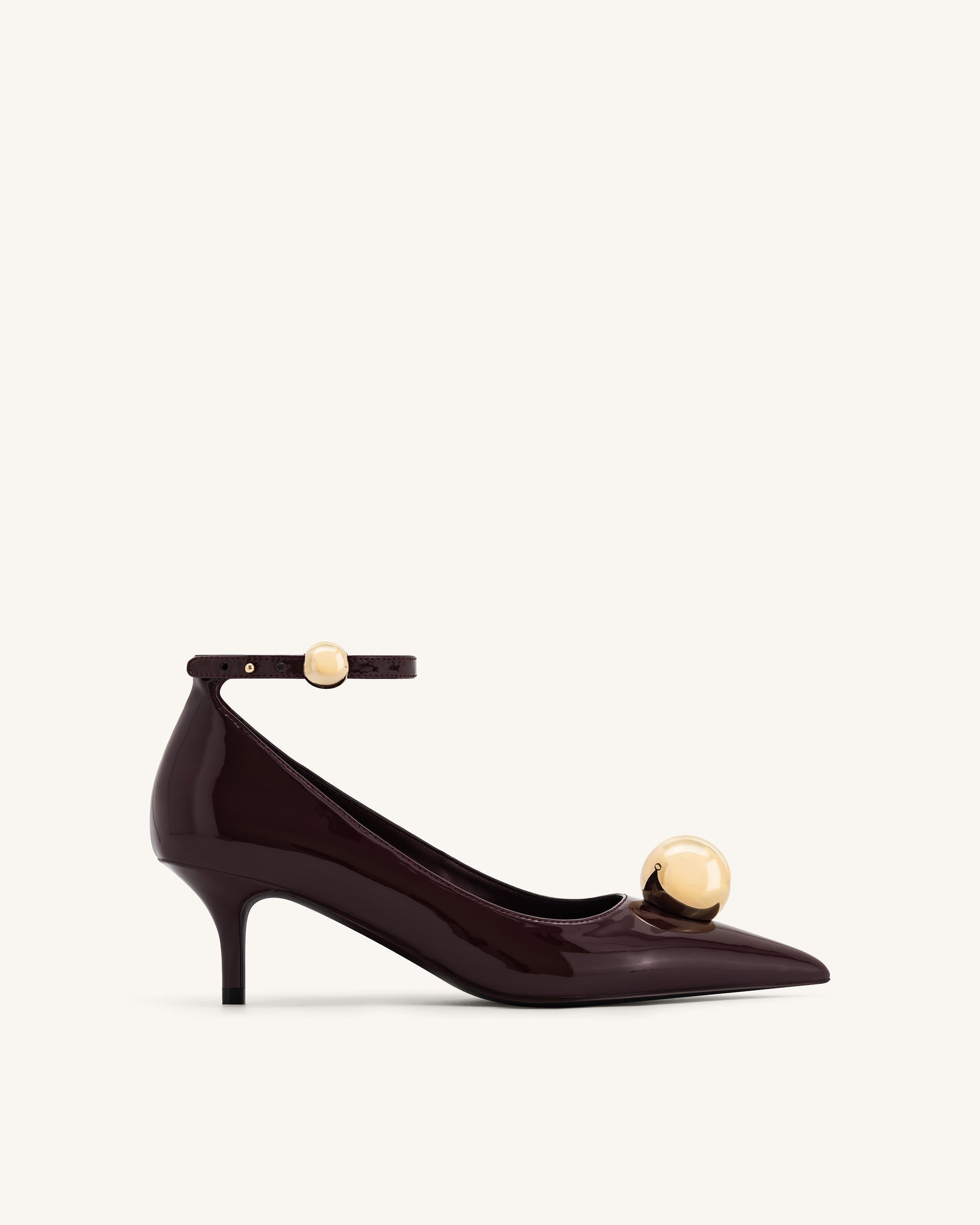 Jw Pei Jewel Buckle Kitten Heels Pumps Claret Red