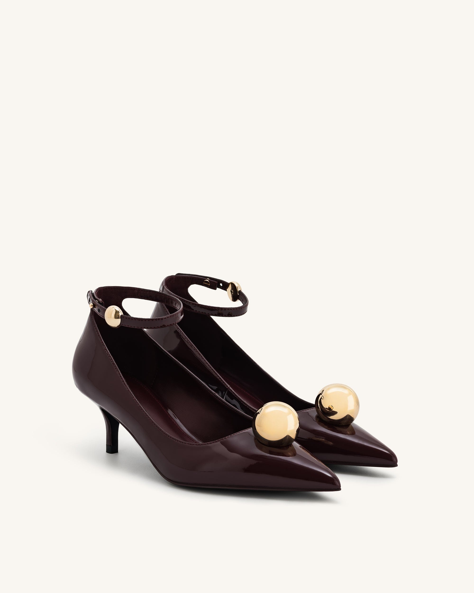 Jw Pei Jewel Buckle Kitten Heels Pumps Claret Red