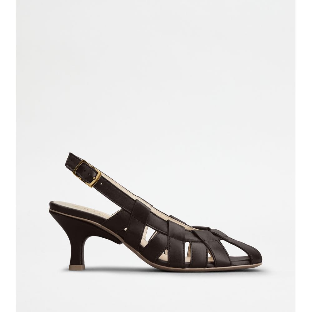 Tods Slingback Pumps In Leather Brown Womens