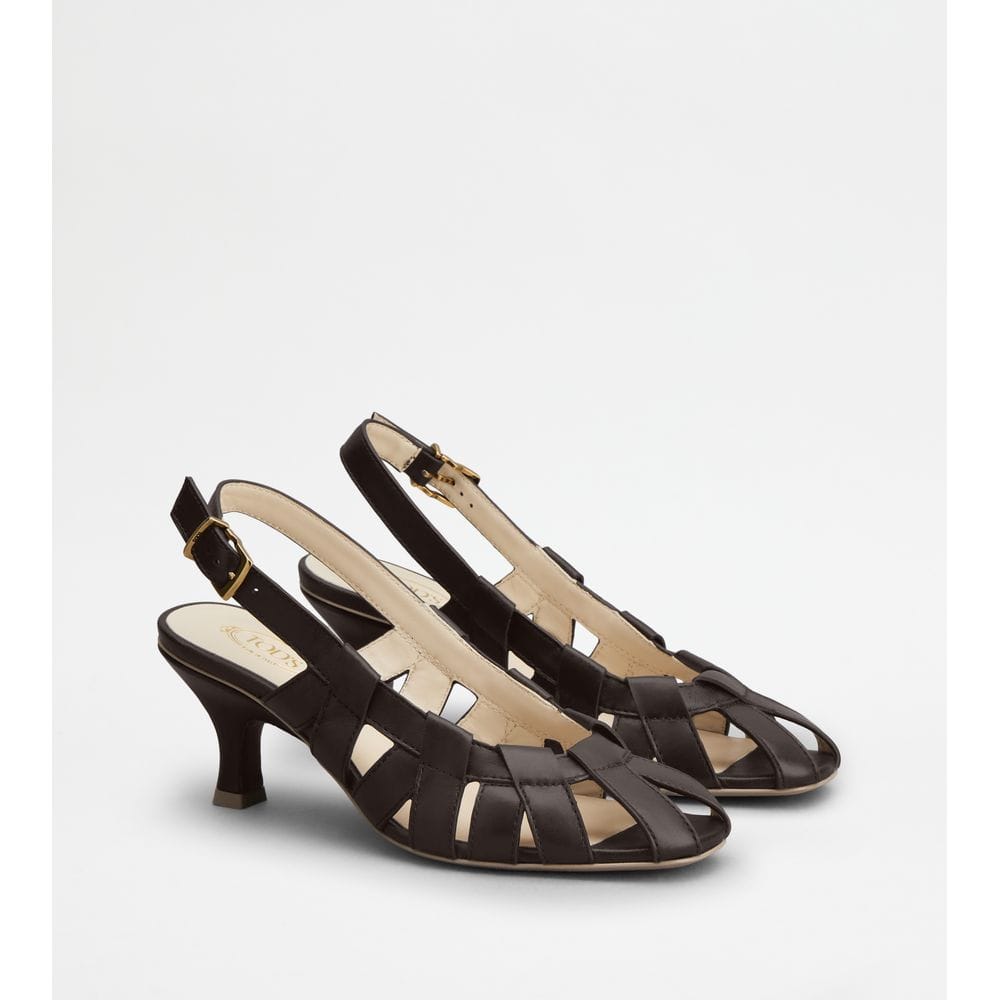 Tods Slingback Pumps In Leather Brown Womens