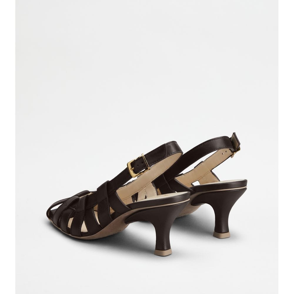Tods Slingback Pumps In Leather Brown Womens