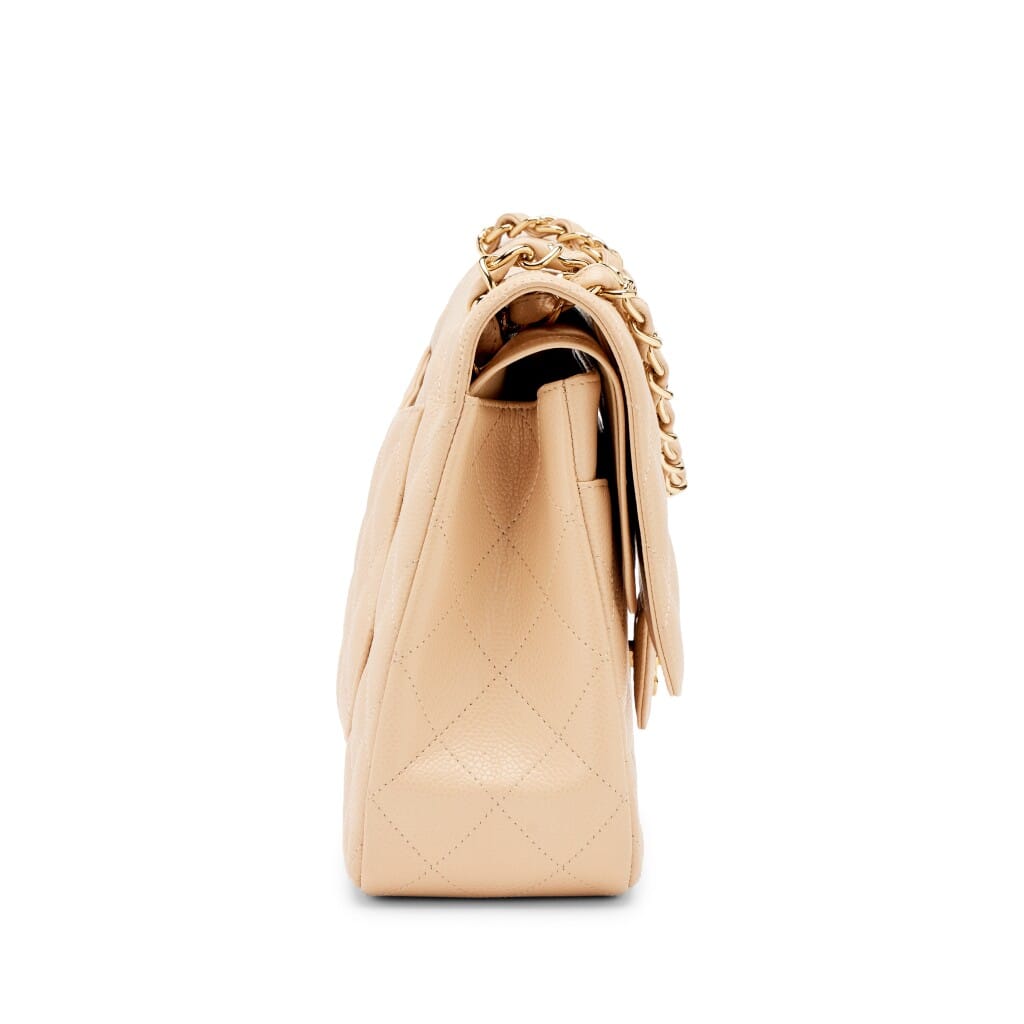 Beige Clair Quilted Caviar Jumbo Classic Double Flap Bag Gold Hardware, 2010-2011