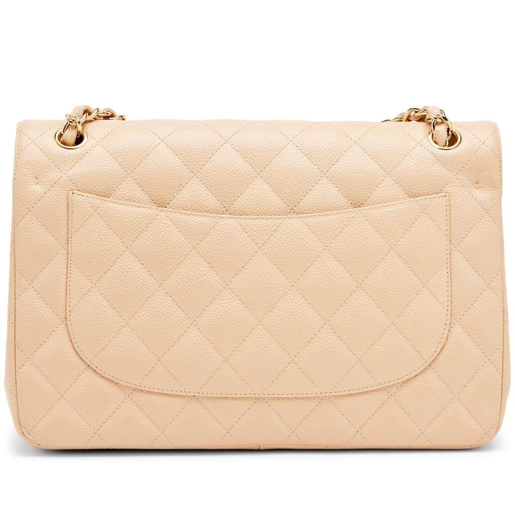Beige Clair Quilted Caviar Jumbo Classic Double Flap Bag Gold Hardware, 2010-2011