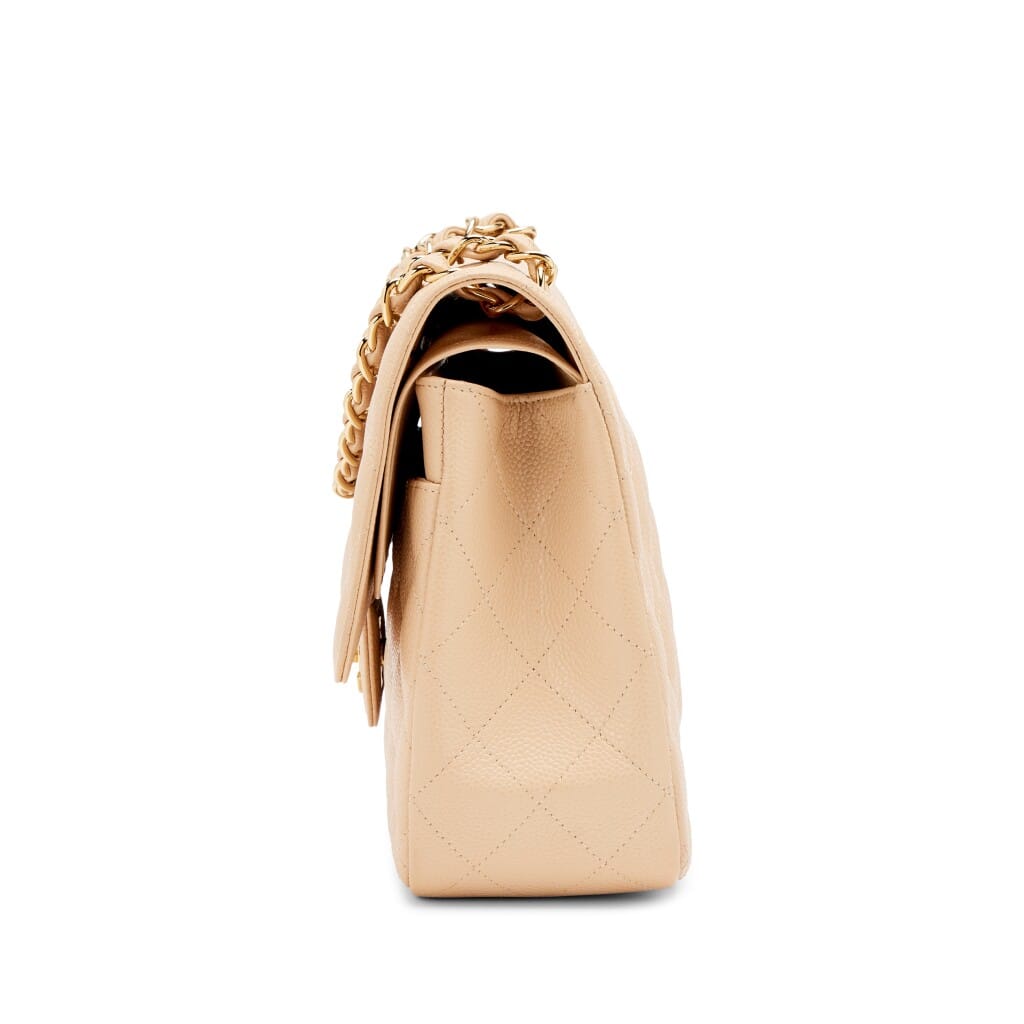 Beige Clair Quilted Caviar Jumbo Classic Double Flap Bag Gold Hardware, 2010-2011