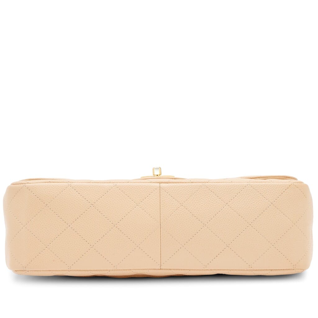 Beige Clair Quilted Caviar Jumbo Classic Double Flap Bag Gold Hardware, 2010-2011