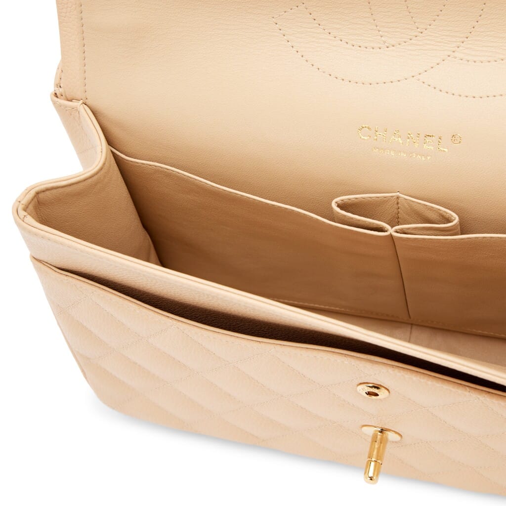 Beige Clair Quilted Caviar Jumbo Classic Double Flap Bag Gold Hardware, 2010-2011