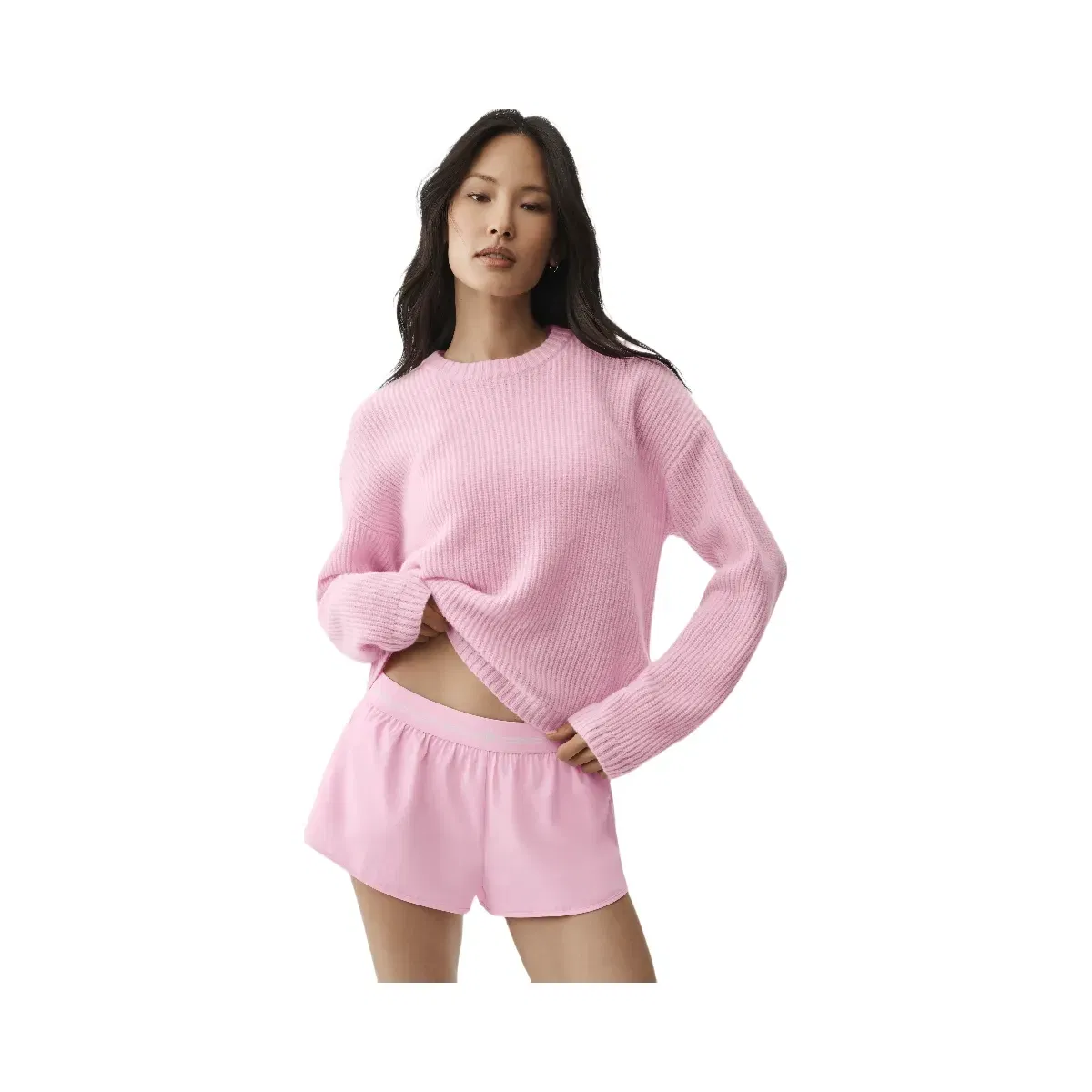 Alo Wool Cashmere Ribbed Noble Crewneck Sweater 'Pink Marshmallow'