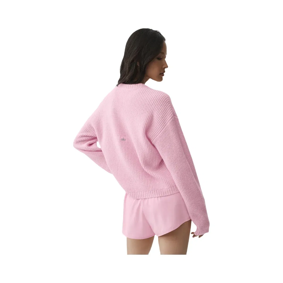 Alo Wool Cashmere Ribbed Noble Crewneck Sweater 'Pink Marshmallow'