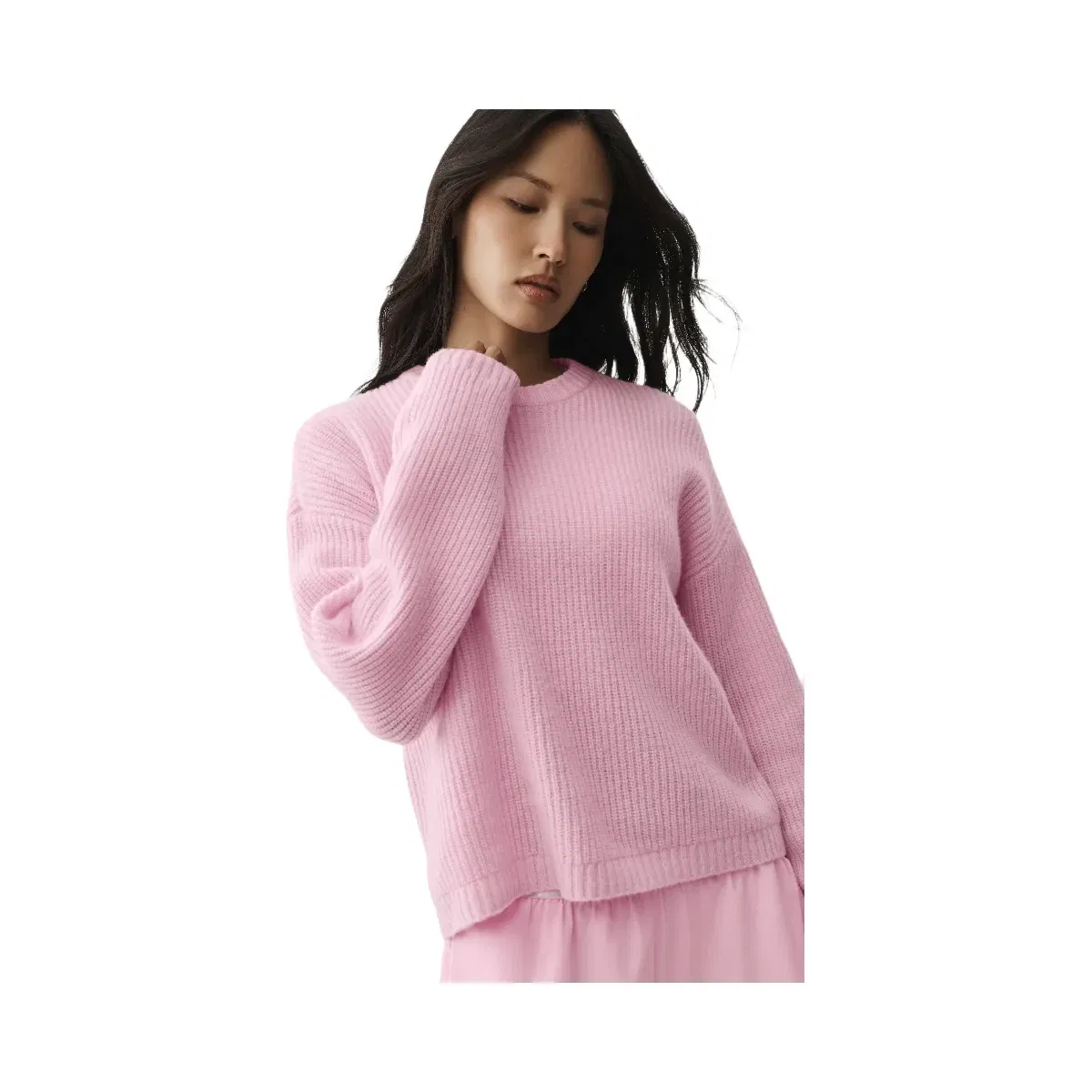 Alo Wool Cashmere Ribbed Noble Crewneck Sweater 'Pink Marshmallow'