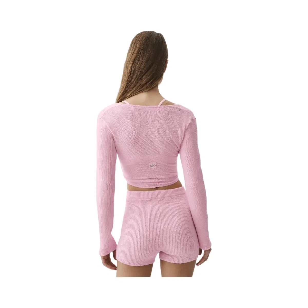 Alo Sweater Knit Crossover Long Sleeve 'Pink Marshmallow'