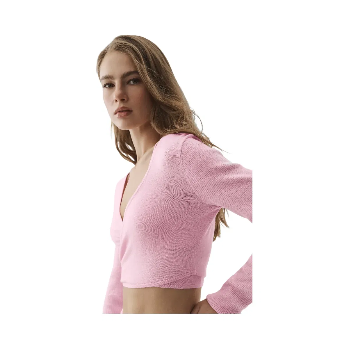 Alo Sweater Knit Crossover Long Sleeve 'Pink Marshmallow'