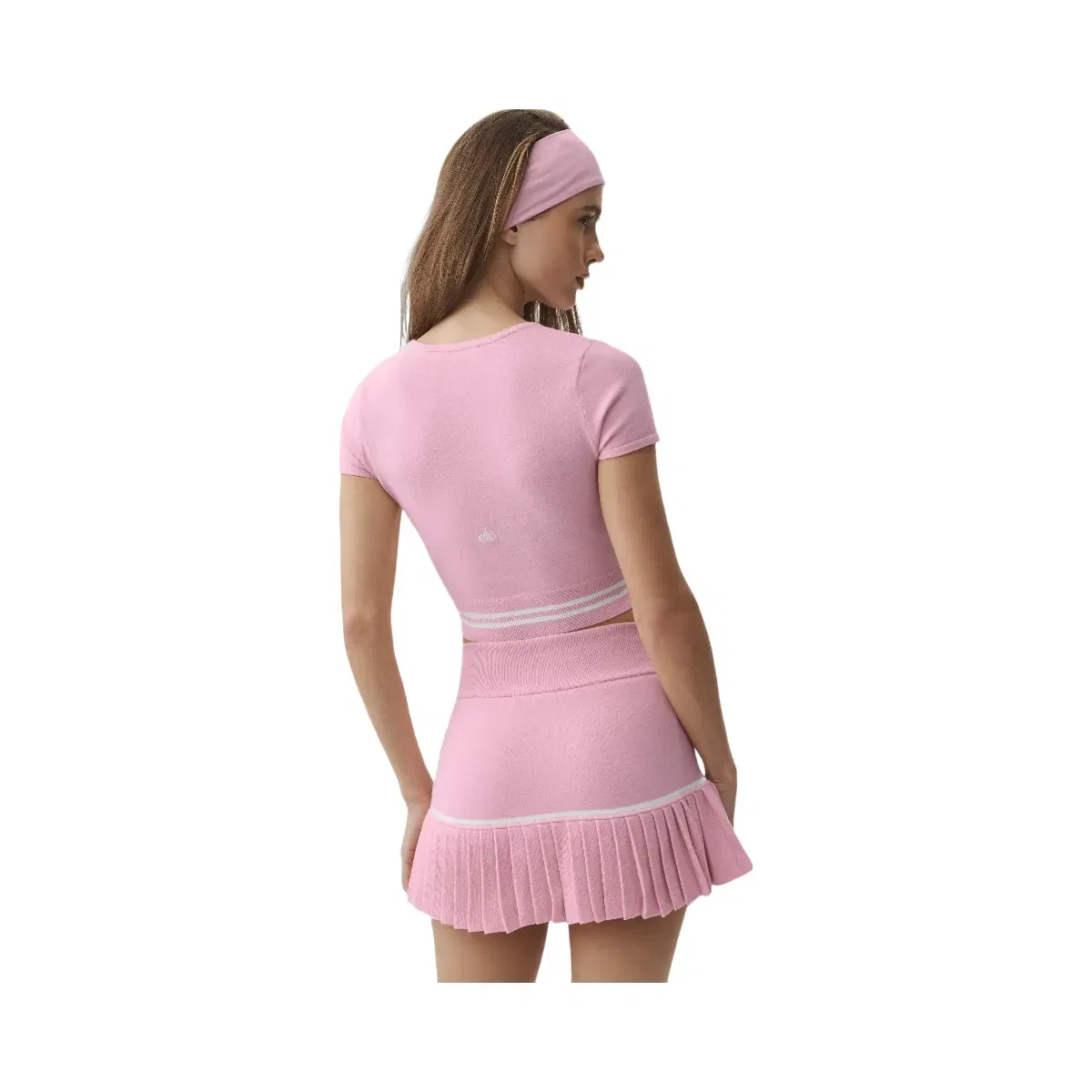 Alo Scholar Knit My Serve Short Sleeve 'Pink Marshmallow/White'