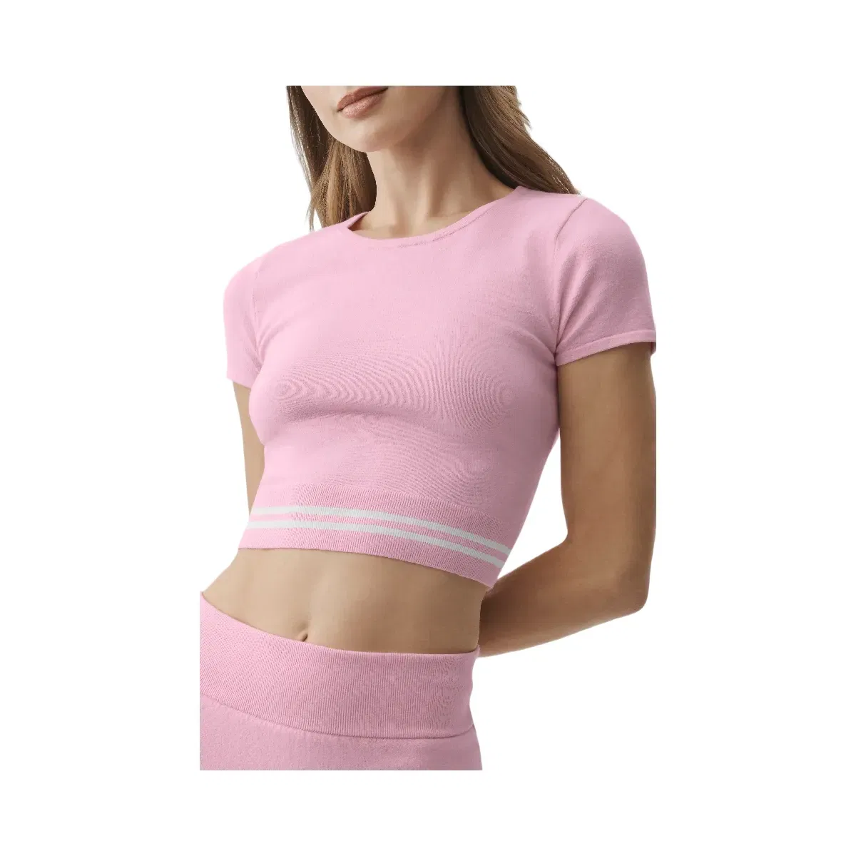 Alo Scholar Knit My Serve Short Sleeve 'Pink Marshmallow/White'