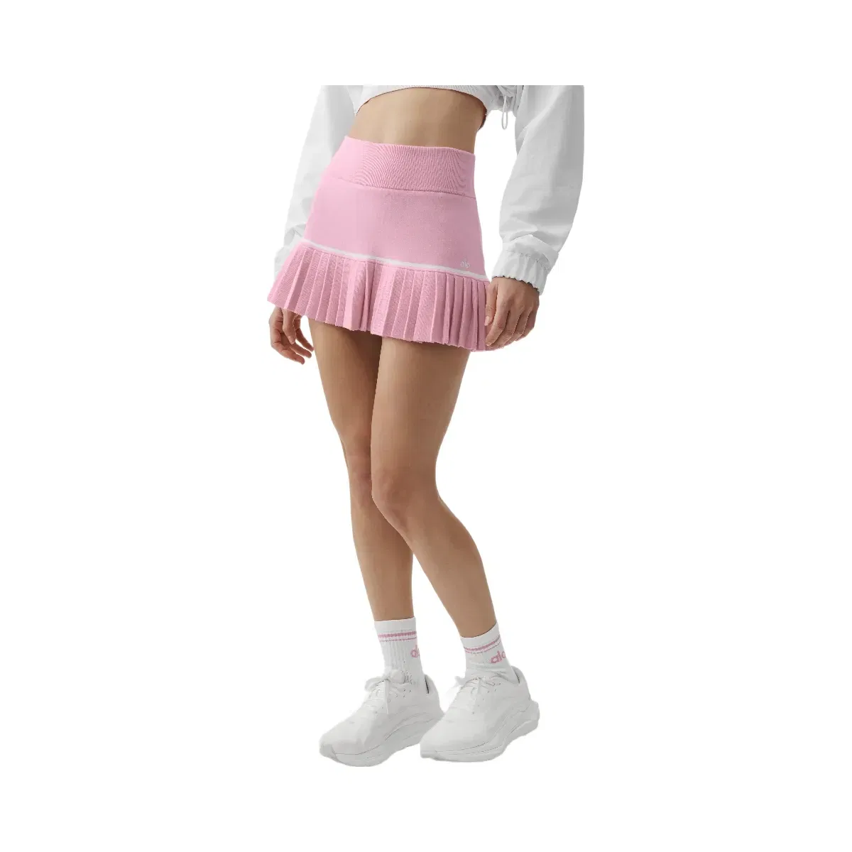 Alo Scholar Knit High Waist My Serve Tennis Skirt 'Pink Marshmallow/White'