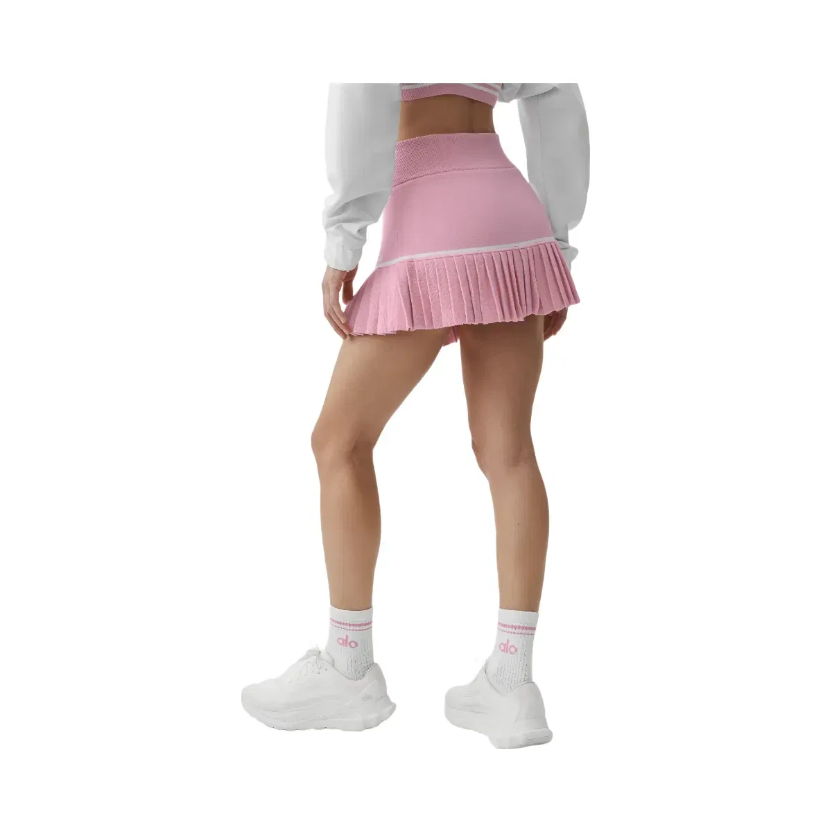 Alo Scholar Knit High Waist My Serve Tennis Skirt 'Pink Marshmallow/White'