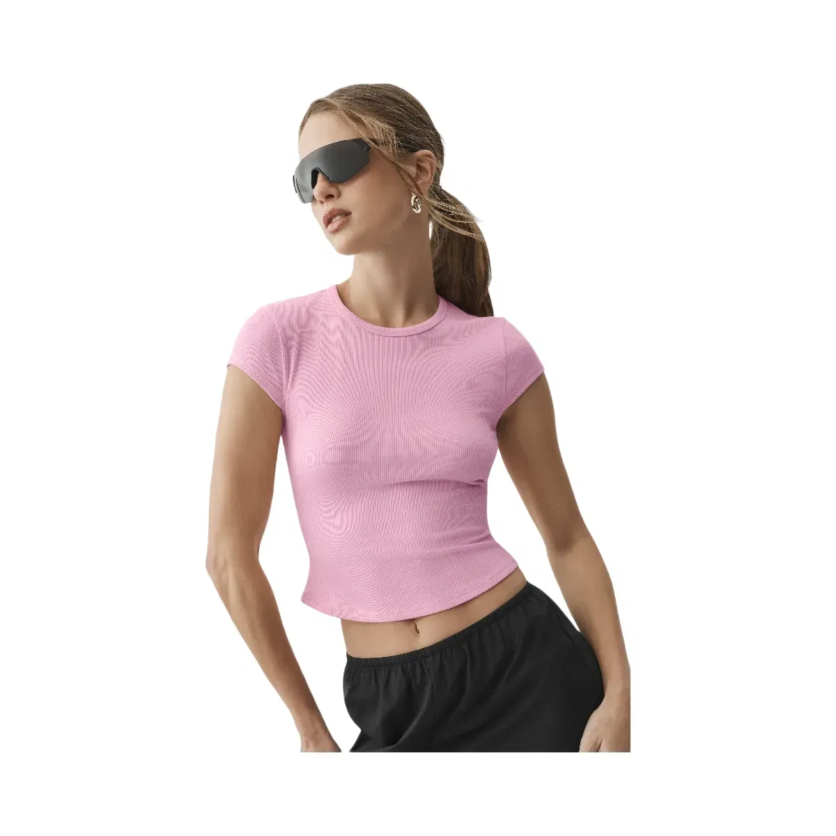 Alo Ribbed Modal Cap Sleeve Top 'Pink Marshmallow'