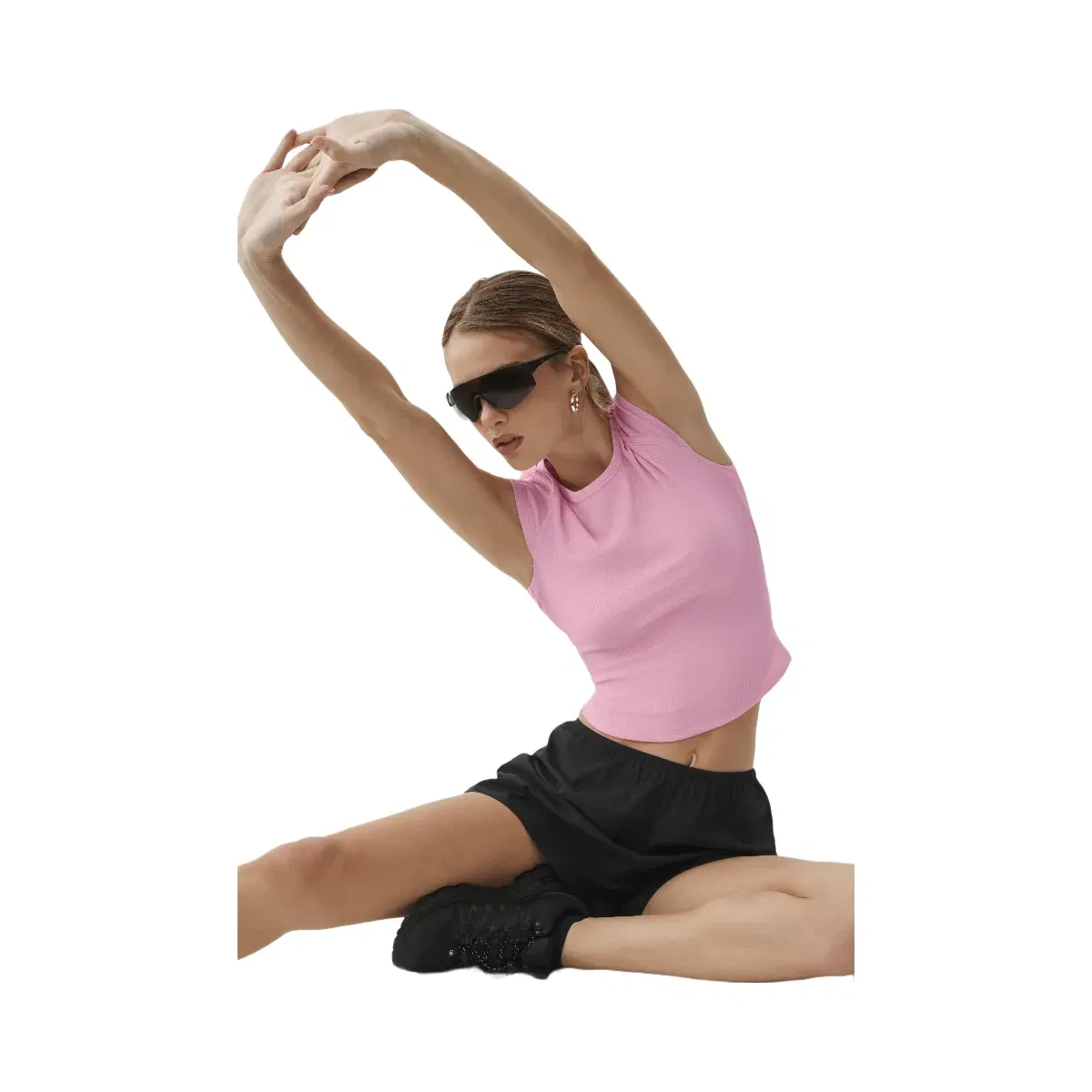Alo Ribbed Modal Cap Sleeve Top 'Pink Marshmallow'