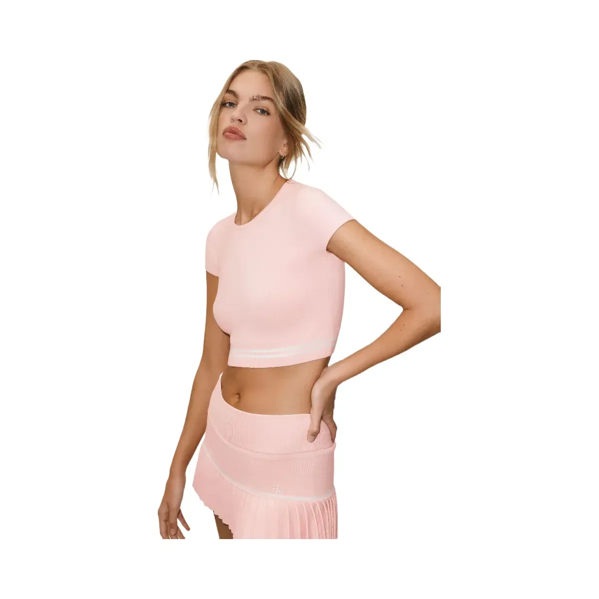 Alo Cotton Cashmere My Serve Short Sleeve 'Sundrenched Pink/White'