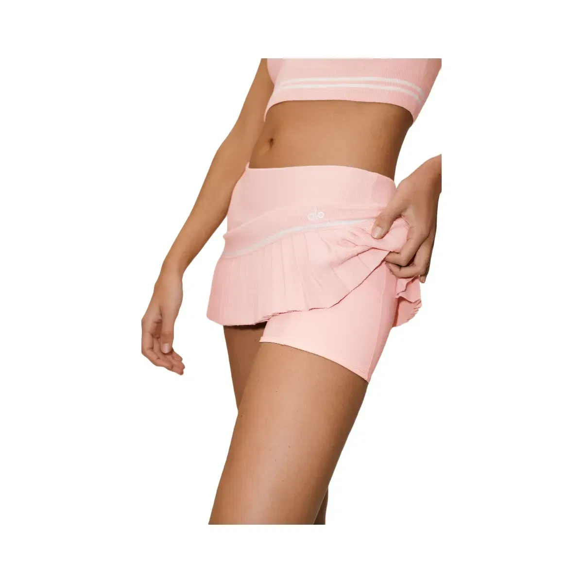Alo Cotton Cashmere High Waist My Serve Tennis Skirt 'Sundrenched Pink/White'